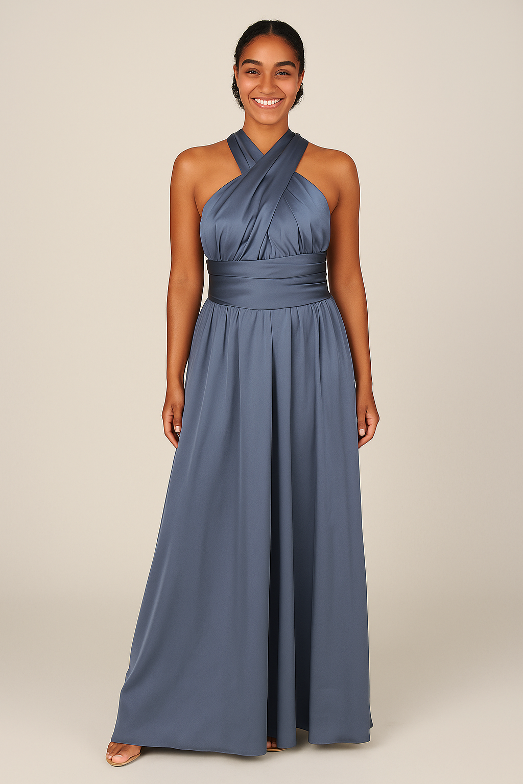 Slate Blue Satin Multiway Dress