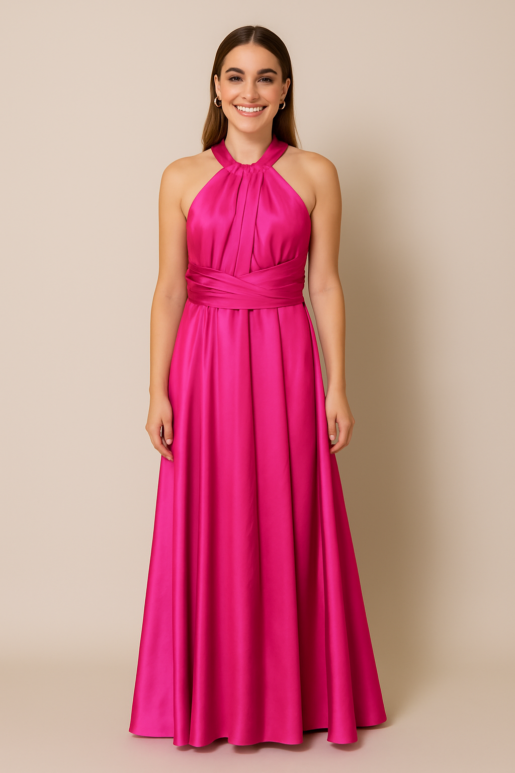 Hot Pink Satin Multiway Dress